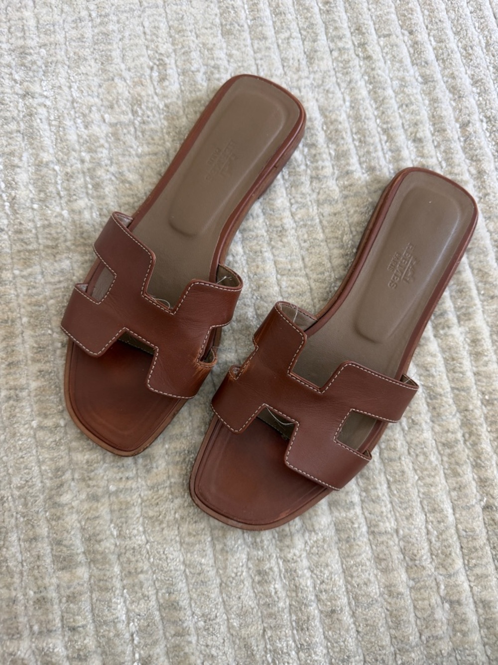Hermes Leather Oran Slide Sandals - Women's